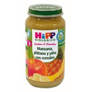 Hipp Biológico Frutas & Verduras . (Potitos) Manzana, plátano y piña con cereales Hipp 250 gr. 12 Meses+